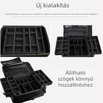 Könnyen hordozható nagy kapacitású kozmetikai táska professzionális sminkmestereknek, multifunkcionális tároló a sminkhez, körömhöz és tetováláshoz, cipzár, PU anyag, tömeg 2 kg, bővítő réteg