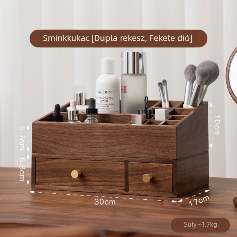 Íróasztalra való tároló doboz, masszív fa, új kínai stílus, porálló, 1 L kapacitás