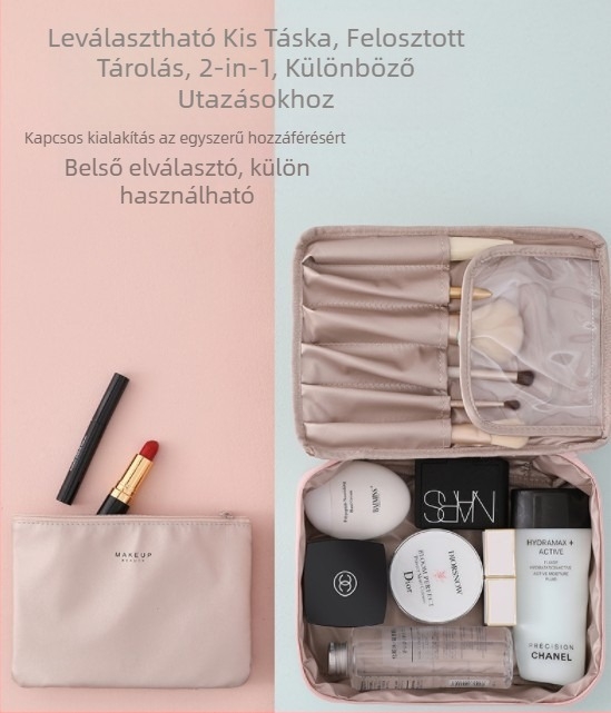 Sminkes táska, koreai stílus, nem-szövött anyag, vízszintes négyzet alakú, cipzáras zárás