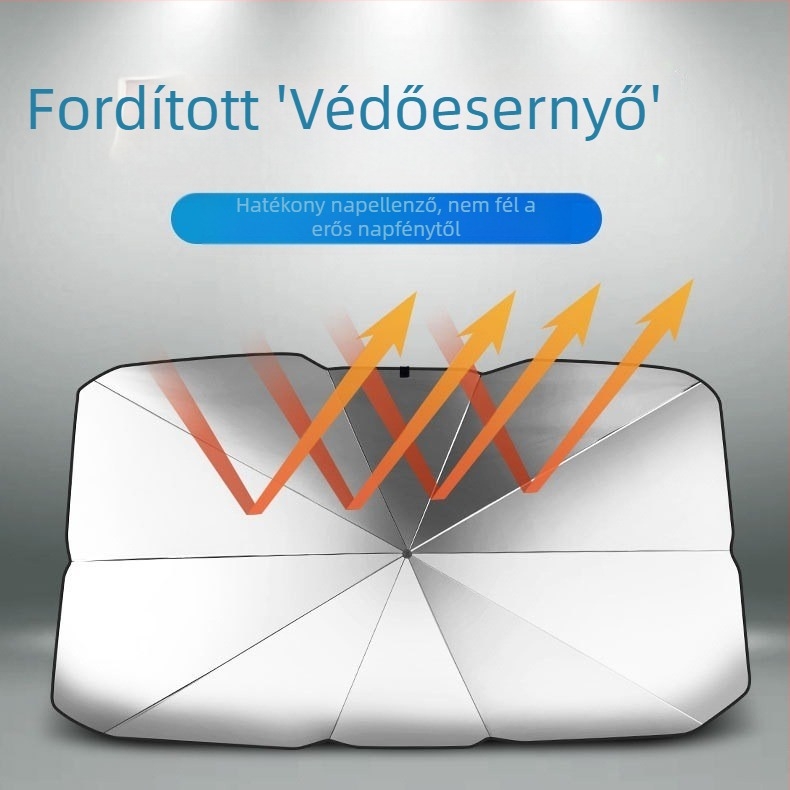 Autó első szélvédőjére szóló napellenző — univerzális illeszkedés, napvédelem, hőszigetelés, belső védelem
