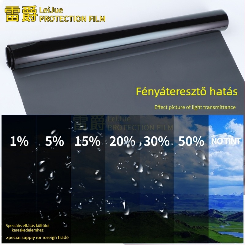 PET napfény film autóüvegre, vastagság 1 mil, fényáteresztés 1-50%