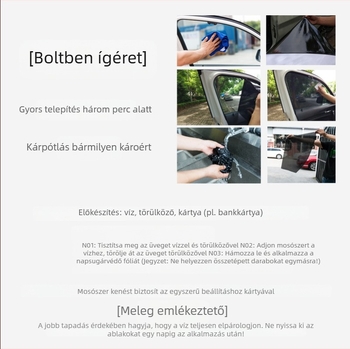 Autóelektrostatikus napvédő fólia ablakokra – PVC, ragasztásos felhelyezés, logó nyomtatás, súly 0,08 kg