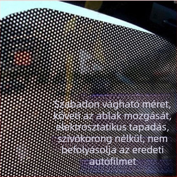 Autóelektrostatikus napvédő fólia ablakokra – PVC, ragasztásos felhelyezés, logó nyomtatás, súly 0,08 kg
