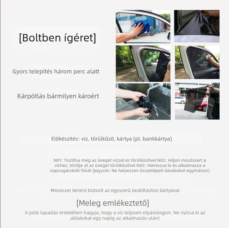 Autóelektrostatikus napvédő fólia ablakokra – PVC, ragasztásos felhelyezés, logó nyomtatás, súly 0,08 kg