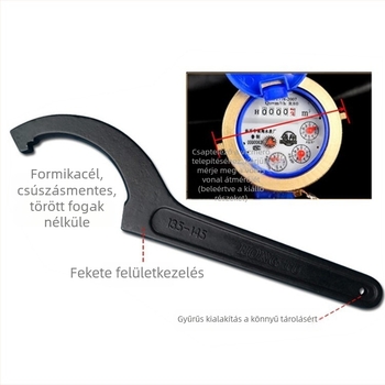 Az alap angol cím így lehet: "Crescent wrench with hook jaw and electrophoresis hook-head design". A 3–5 fontos műszaki paraméter szabály betartásához (a szín és méret kizárva) és a promóciós kifejezések mellőzéséhez kérlek erősítsd meg, hogy ez az alapfog