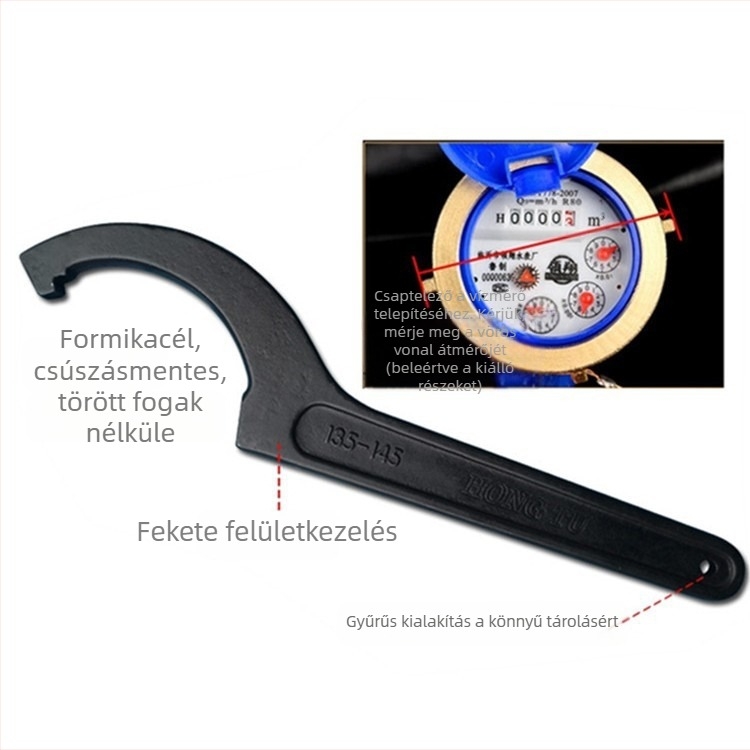 Az alap angol cím így lehet: "Crescent wrench with hook jaw and electrophoresis hook-head design". A 3–5 fontos műszaki paraméter szabály betartásához (a szín és méret kizárva) és a promóciós kifejezések mellőzéséhez kérlek erősítsd meg, hogy ez az alapfog