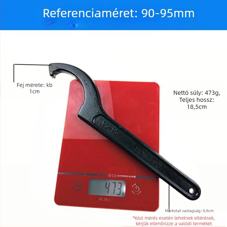 Az alap angol cím így lehet: "Crescent wrench with hook jaw and electrophoresis hook-head design". A 3–5 fontos műszaki paraméter szabály betartásához (a szín és méret kizárva) és a promóciós kifejezések mellőzéséhez kérlek erősítsd meg, hogy ez az alapfog