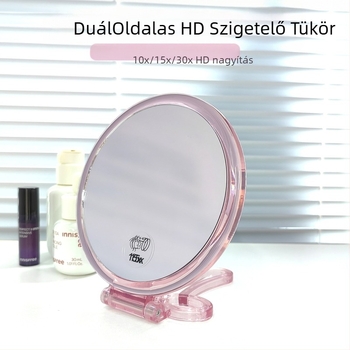 Asztali kétoldalas sminktükör, összecsukható, HD nagyítás, ABS keret, hordozható