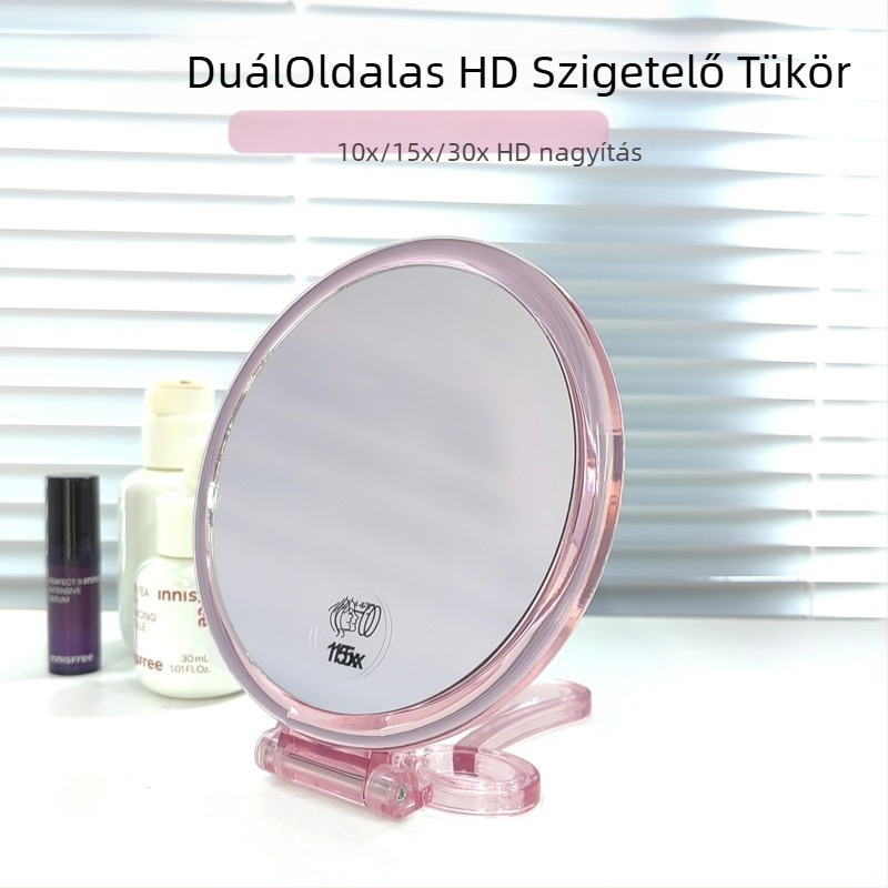 Asztali kétoldalas sminktükör, összecsukható, HD nagyítás, ABS keret, hordozható