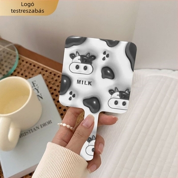 Kézben tartható sminktükör — műanyag keret, alumínium tükrös felület, nyomtatott logó, licencelhető magáncímke, alkalmas hálószobára és fürdőszobára