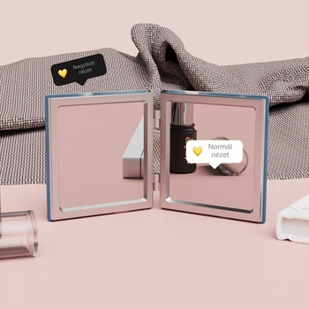 Összecsukható sminktükör Xinruyu, keret PU/PS/PVC, ezüst tükröző felület, ajándékba ajánlott