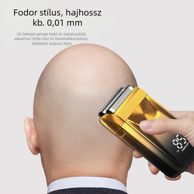 Elektromos borotva és hajvágó készülék, USB-tápellátás, beépített 500–800 mAh akkumulátor, rozsdamentes acél pengék, levehető és mosható penge