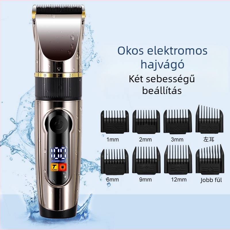 Elektronikus hajvágó kerámia pengével, mosható fej, LCD kijelző, modell 690A, beépített akkumulátor 1200–2000 mAh, üzemidő 1–3 óra