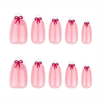 Francia stílusú minimalist körömtippek masni mintával — Márka: Leyi; Hazai márka; Viselhető