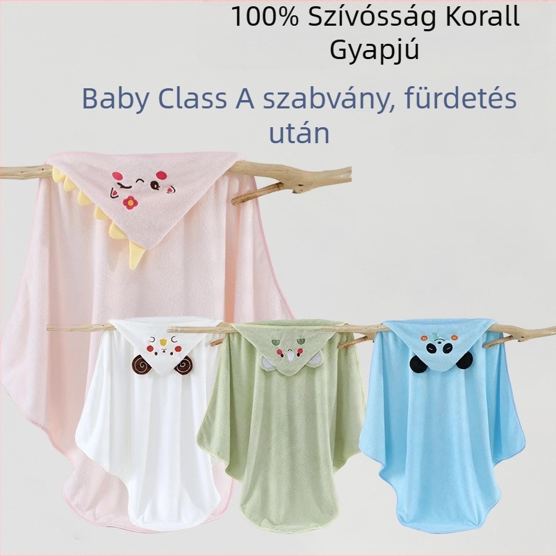 Kapucnis babatakaró korall bársonyból – puha, nedvszívó, téli viselet gyerekeknek (anyag: korall bársony; fő anyag: 90% poliészter; súly: 360 g; szezon: tél; alkalmas: gyerekek)