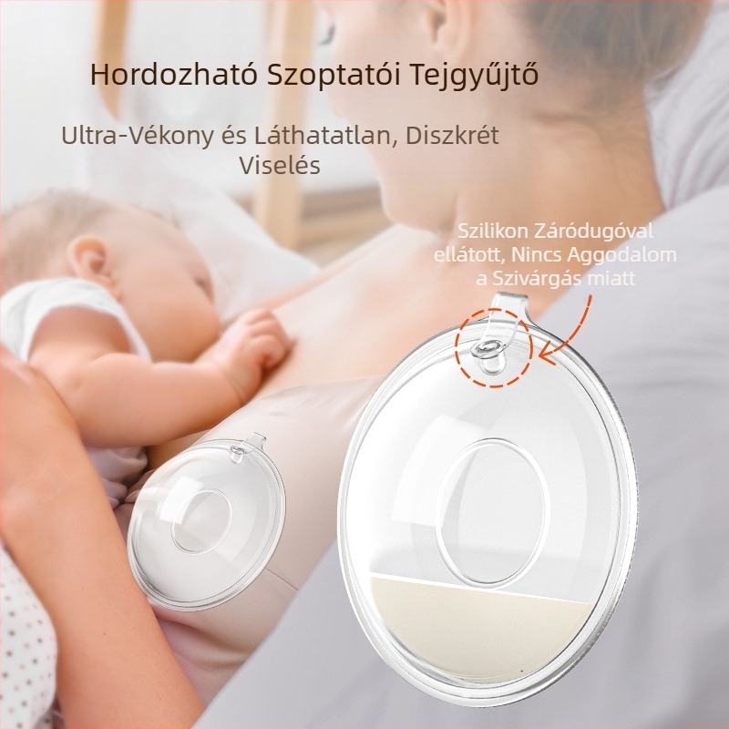 Kéz nélküli szilikon anyatej-gyűjtő — viselhető, szivárgás elleni védelem, hordozható; anyag: szilikon + PP; mosható