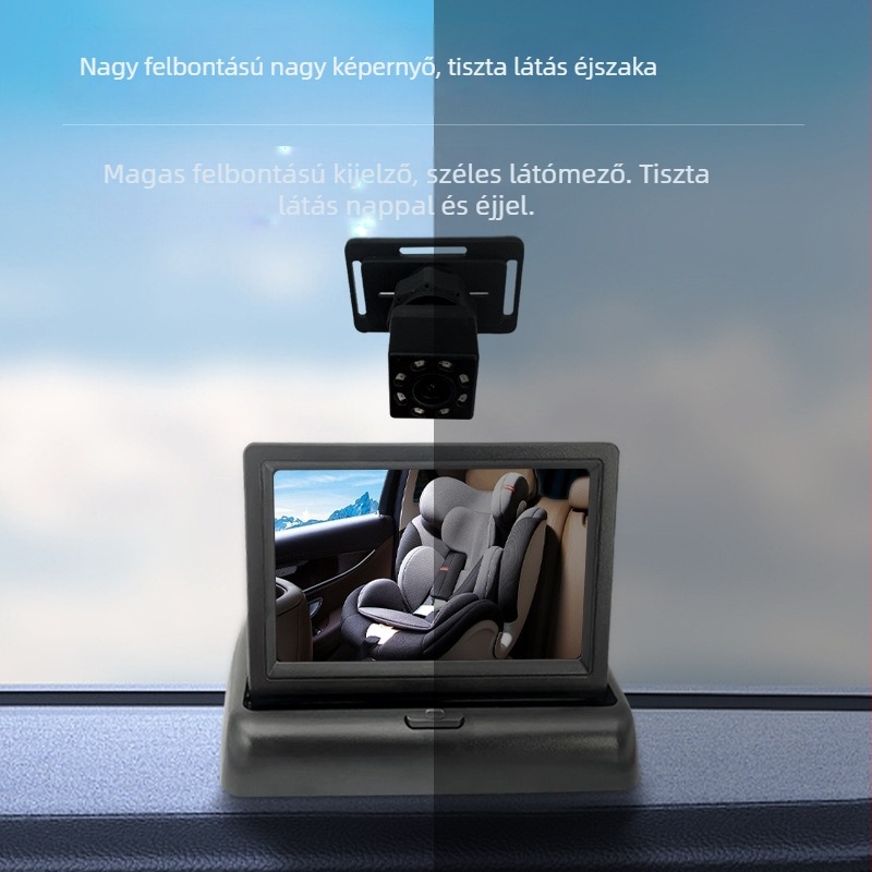 Autós LCD kijelző bébifigyeléshez, Modell TJ4305408, infravörös éjjellátás, felbontás 480x272