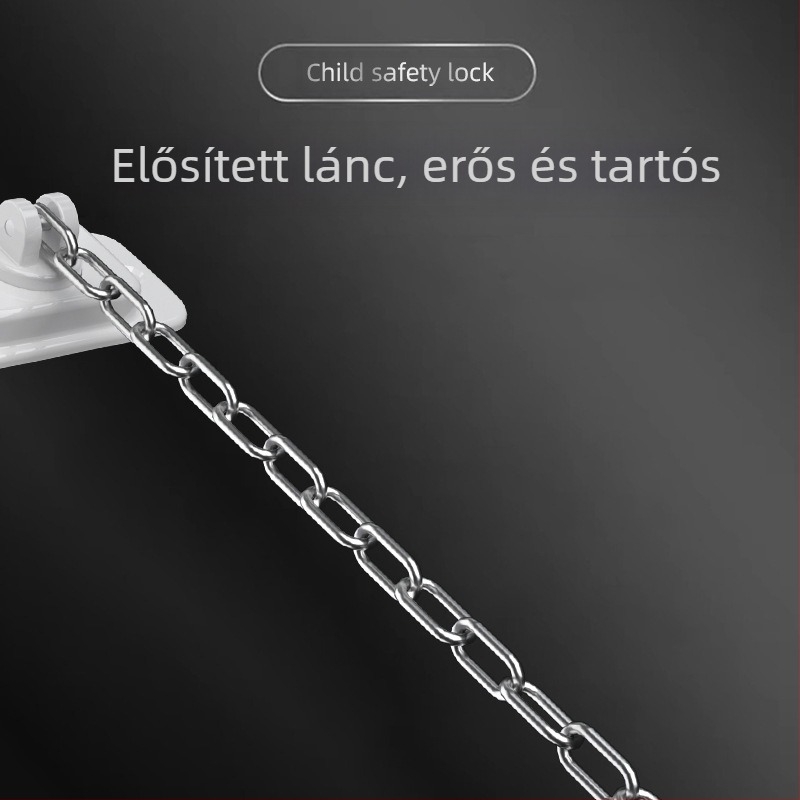 Többcélú biztonsági zár ablakokhoz és ajtókhoz lánccal, ajtóstop, lyukasztás nélküli telepítés, gyermekbiztonság