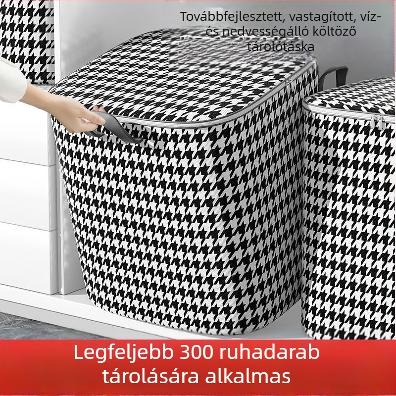 Nedvességálló óriás méretű paplan- és ruhatároló táska, porvédett, nagy kapacitású, houndstooth minta