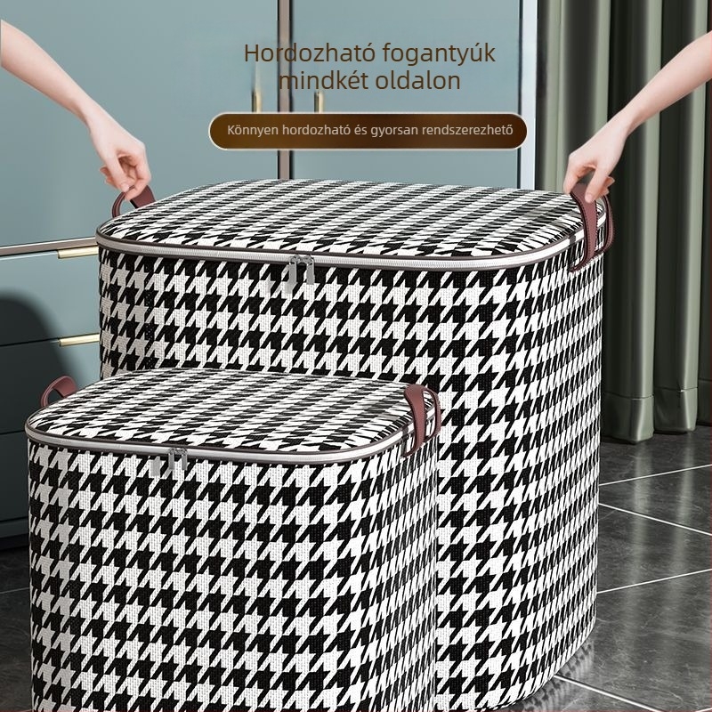 Nedvességálló óriás méretű paplan- és ruhatároló táska, porvédett, nagy kapacitású, houndstooth minta