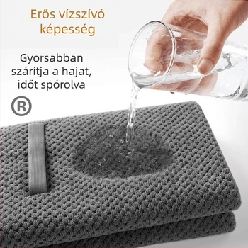 Hajszárító sapka – hosszú, gyorsan száradó, nedvszívó, korall bársony (Anyag: korall bársony; Szálak: 60s; Gyártási folyamat: vágott bársony; Súly: 170–199 g)