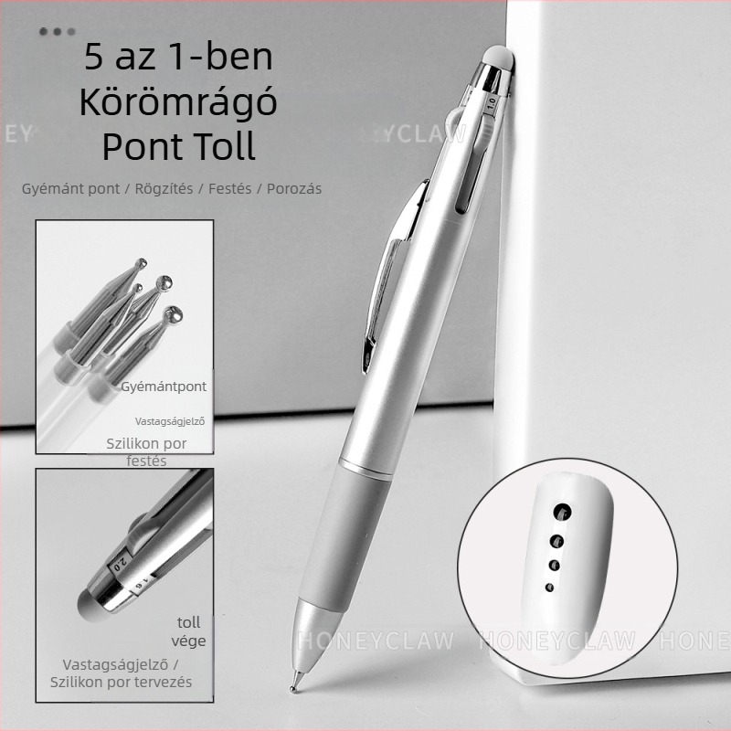 Köröm-művészeti pont toll, 5 az 1-ben, gombnyomásos működés, többfejű pontozó eszköz, műanyag test