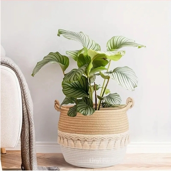 Piszkos ruhák kosara pamutkötélből, bojtokkal, minimalist stílus, származás: Linyi