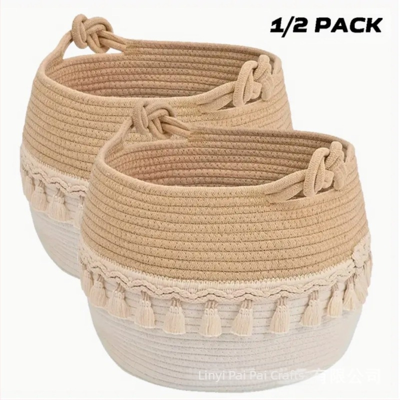 Piszkos ruhák kosara pamutkötélből, bojtokkal, minimalist stílus, származás: Linyi