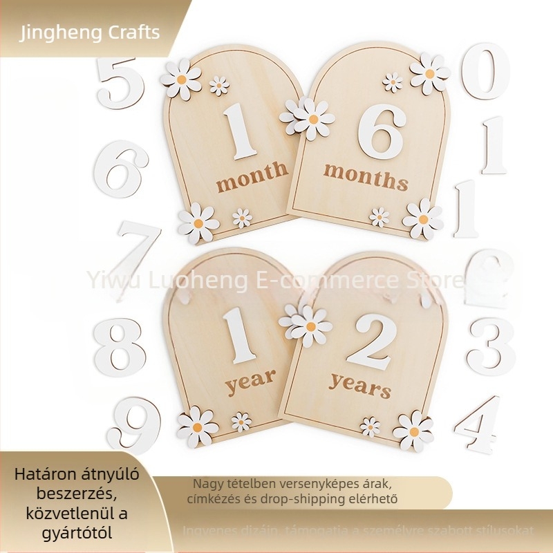 Fából készült babaszületés év- és hónap mérföldkő ereklye – DIY hónapkártya