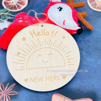 Kétoldalas gravírozott fa babakelme kártya – születés bejelentéséhez