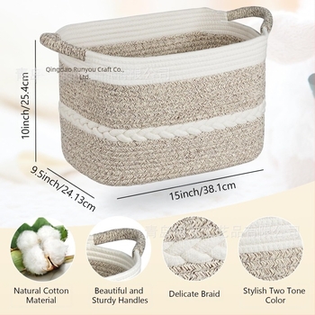 Nagy kapacitású pamutfonalból szőtt tárolókosár, modern minimalista stílus, otthonra és irodába, ideális nassolnivalók és apró holmik tárolására.