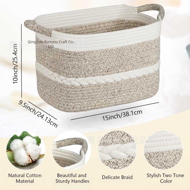 Nagy kapacitású pamutfonalból szőtt tárolókosár, modern minimalista stílus, otthonra és irodába, ideális nassolnivalók és apró holmik tárolására.