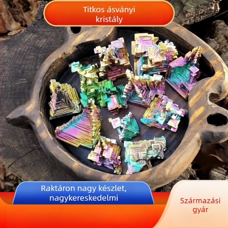 Biszmut kristályos ásványi példány, piramalis forma, fémes dísz