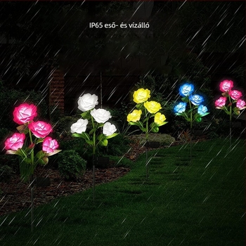 Napelemes 4 fejű rózsa LED kerti világítás, IP65 vízálló, kültéri tájvilágítás, 6–12 óra üzemidő, 1.2V, élettartam 15 000 000 óra