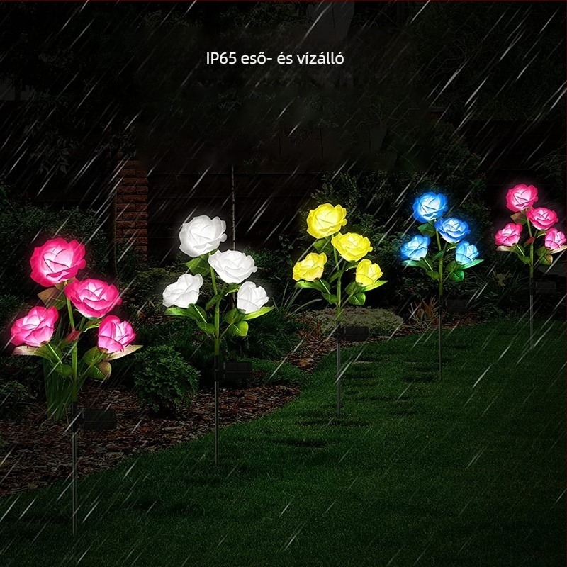 Napelemes 4 fejű rózsa LED kerti világítás, IP65 vízálló, kültéri tájvilágítás, 6–12 óra üzemidő, 1.2V, élettartam 15 000 000 óra