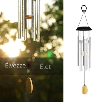 Kültéri napelemes LED szélcsengő lámpa forgó színátmenetes effektussal, modell DC-8256, 0.5W, 1.2V, 6–12 órás működés