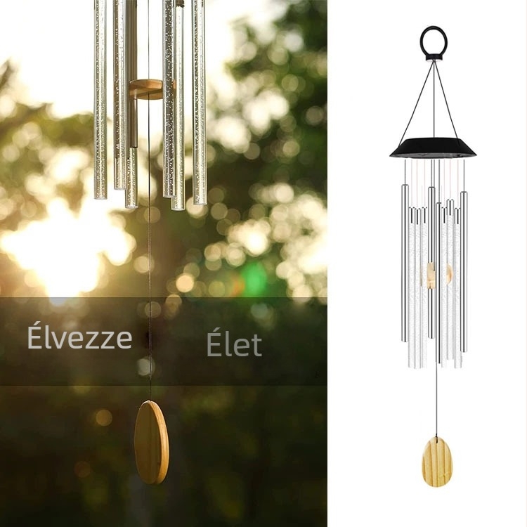 Kültéri napelemes LED szélcsengő lámpa forgó színátmenetes effektussal, modell DC-8256, 0.5W, 1.2V, 6–12 órás működés