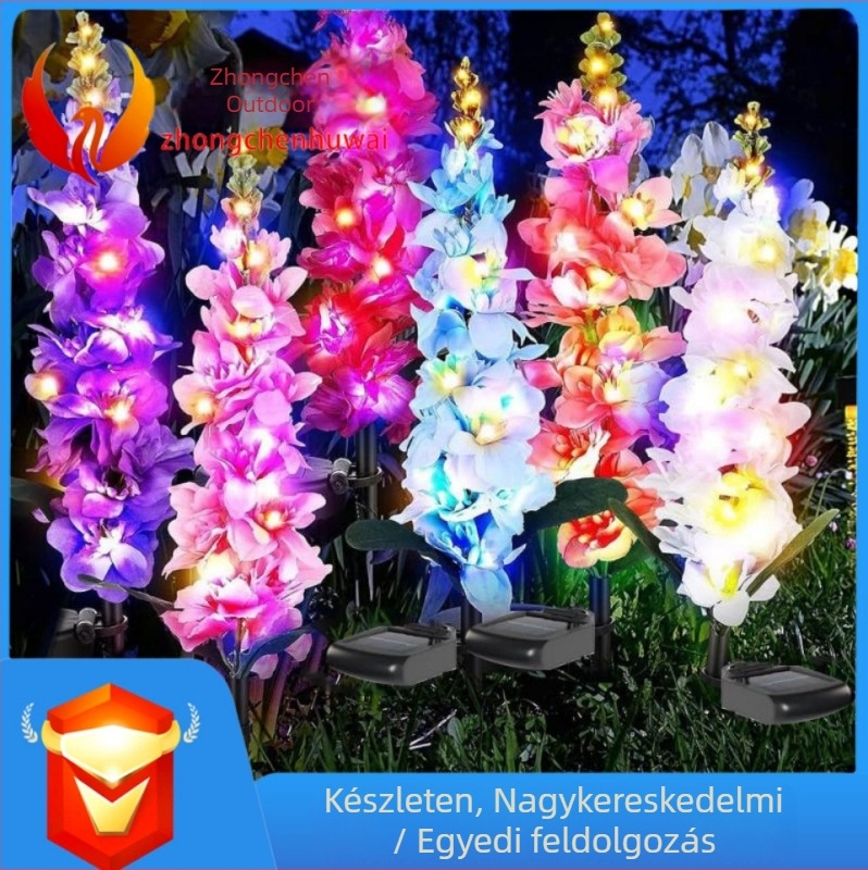 Napelemes kerti világítás LED-lámpával, virág alakú világítótest dizájn, műanyag és rozsdamentes acél kivitel, modell 32432423, alkalmas villához, udvarhoz, kerthez és parkhoz.