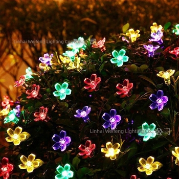 Napelemes őszibarackvirág fényfüzér, 50 LED, modell 2202, PVC ház, 2500–3000 lm, IP55, kültéri dekoráció