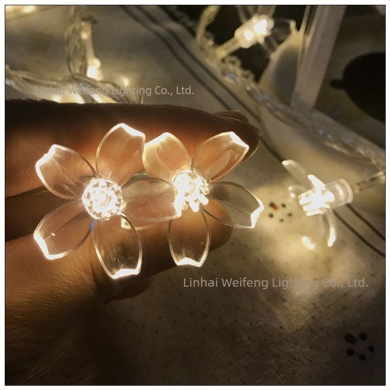 Napelemes őszibarackvirág fényfüzér, 50 LED, modell 2202, PVC ház, 2500–3000 lm, IP55, kültéri dekoráció