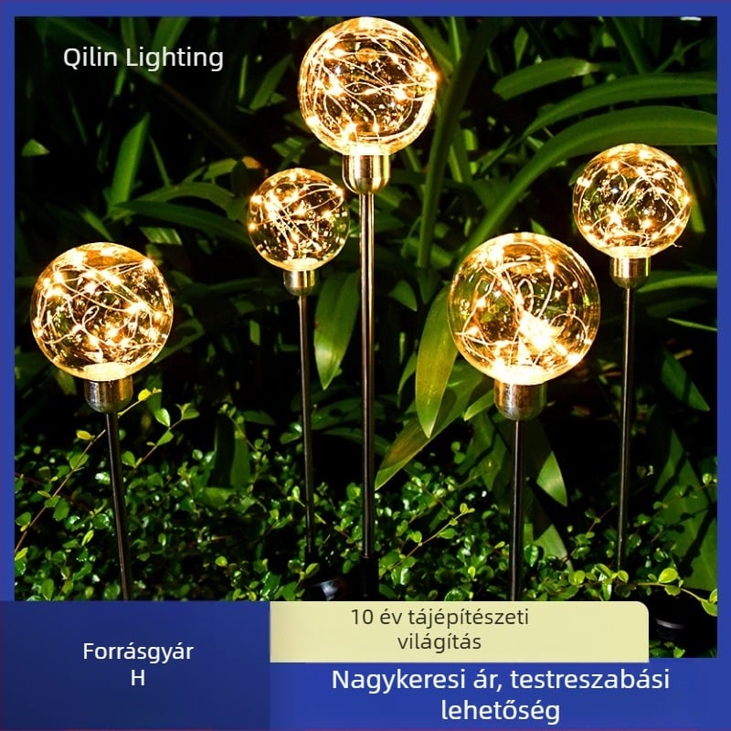 Napelemes LED rézdrót gömb talajlámpa kültéri tájhoz, IP65, 1W, >36 óra üzemidő