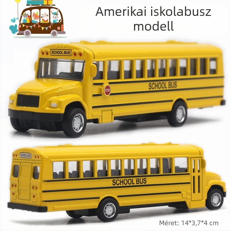 Ötvözet pull-back iskolabusz modell, 1:43-as arányban, Yi Da Xin, többfunkciós játékbusz