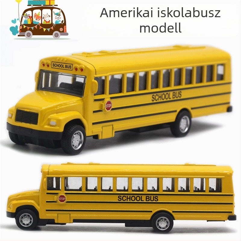 Ötvözet pull-back iskolabusz modell, 1:43-as arányban, Yi Da Xin, többfunkciós játékbusz