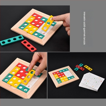 Fából készült gondolkodást fejlesztő játék gyerekeknek, Montessori stílus, logikai és matematikai gondolkodás fejlesztése, asztali puzzle 4–6 éveseknek (Anyag: fa; Kategória: sík puzzle; Testreszabás: egyedi minták; Korosztály: 4–6 év)