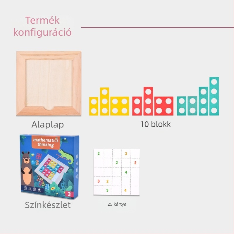 Fából készült gondolkodást fejlesztő játék gyerekeknek, Montessori stílus, logikai és matematikai gondolkodás fejlesztése, asztali puzzle 4–6 éveseknek (Anyag: fa; Kategória: sík puzzle; Testreszabás: egyedi minták; Korosztály: 4–6 év)
