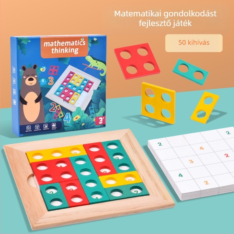 Fából készült gondolkodást fejlesztő játék gyerekeknek, Montessori stílus, logikai és matematikai gondolkodás fejlesztése, asztali puzzle 4–6 éveseknek (Anyag: fa; Kategória: sík puzzle; Testreszabás: egyedi minták; Korosztály: 4–6 év)