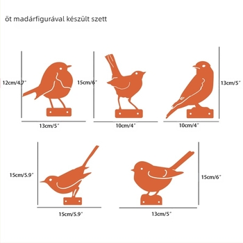Öt madár vasból készült fatörzs-dísz a kertbe, pasztorális stílusú kültéri dekoráció (Anyag: Vas; Kategória: Állatok; Alkalmas: kert, tér, hotel; Márka: Sheng Ji-hyun)