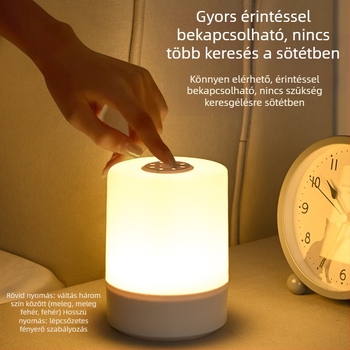 Ágy melletti éjjeli lámpa érintéses kapcsolóval, újratölthető beépített akkumulátor, szemvédő fény, geometriai PP árnyékoló