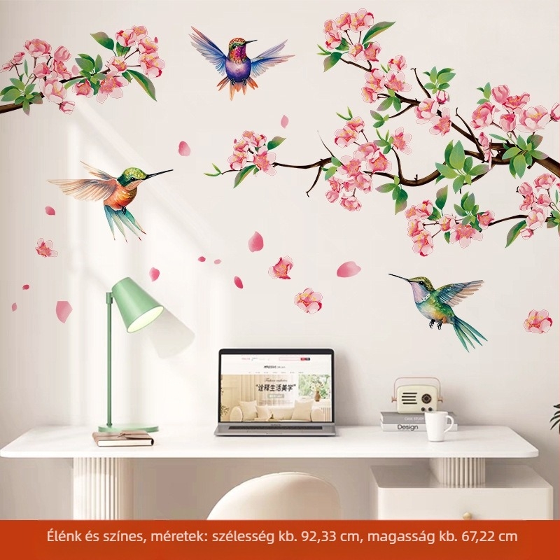 Kolibri és ágak falikép matrica hálószobára - PVC, graffiti falikép matrica, 1 darab, hálószoba, modern egyszerű stílus