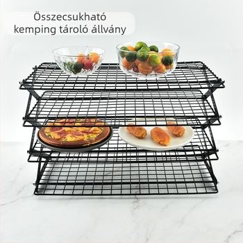 Összecsukható állvány kemping-konyhához – vas bevonattal, tapadásmentes felülettel, hordozható tároló és előkészítő asztal